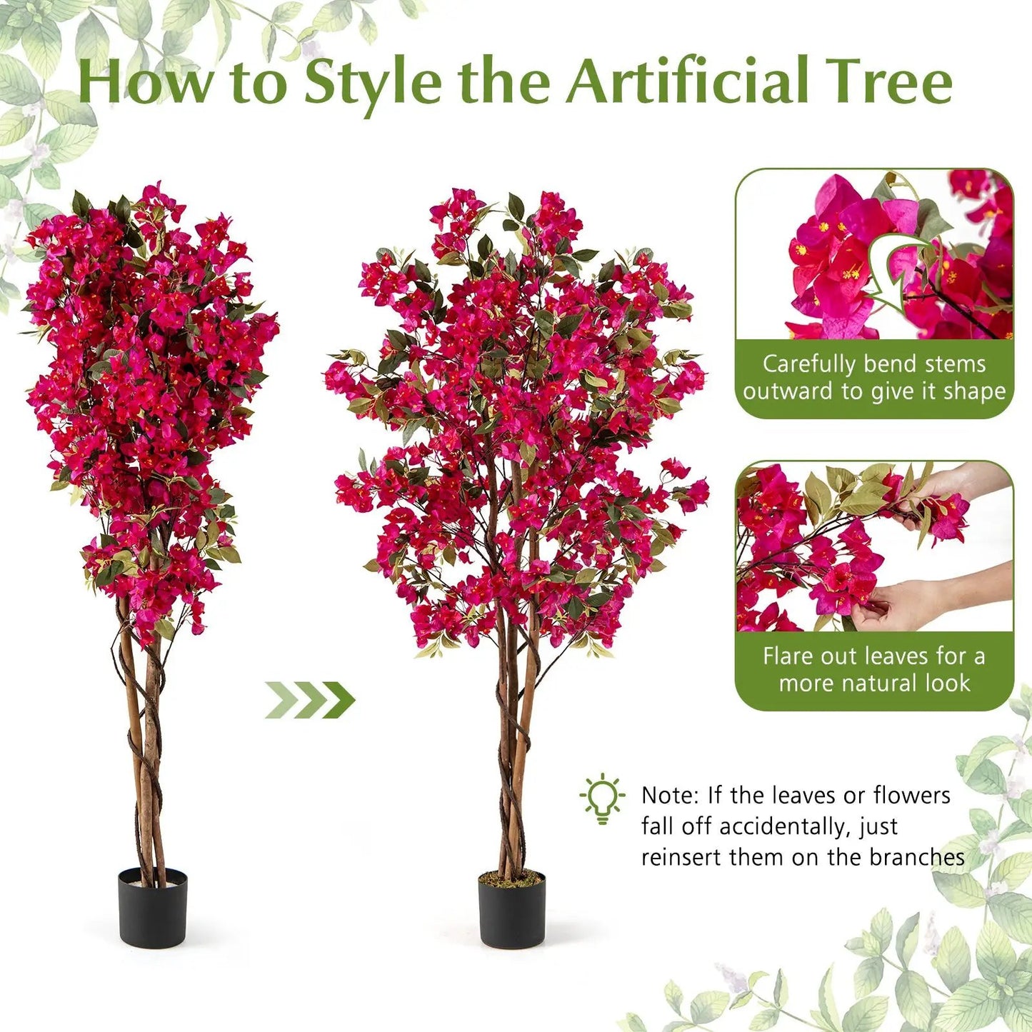 Two 6 ft artificial bougainvillea trees with vivid magenta blossoms in black pots DirectDeals on Tampa Home & Garden Store