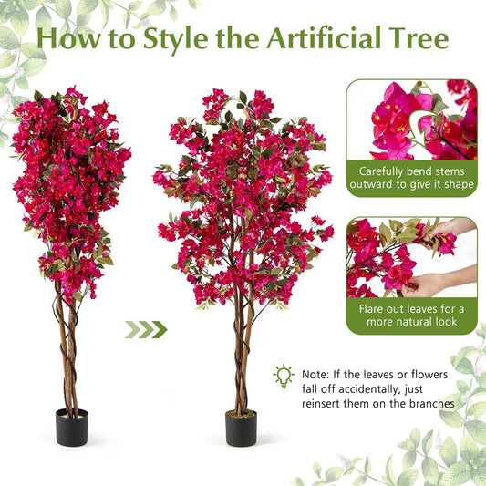 Two 6 ft artificial bougainvillea trees with 910 flowers, pink blooms in black pots DirectDeals on Tampa Home & Garden Store