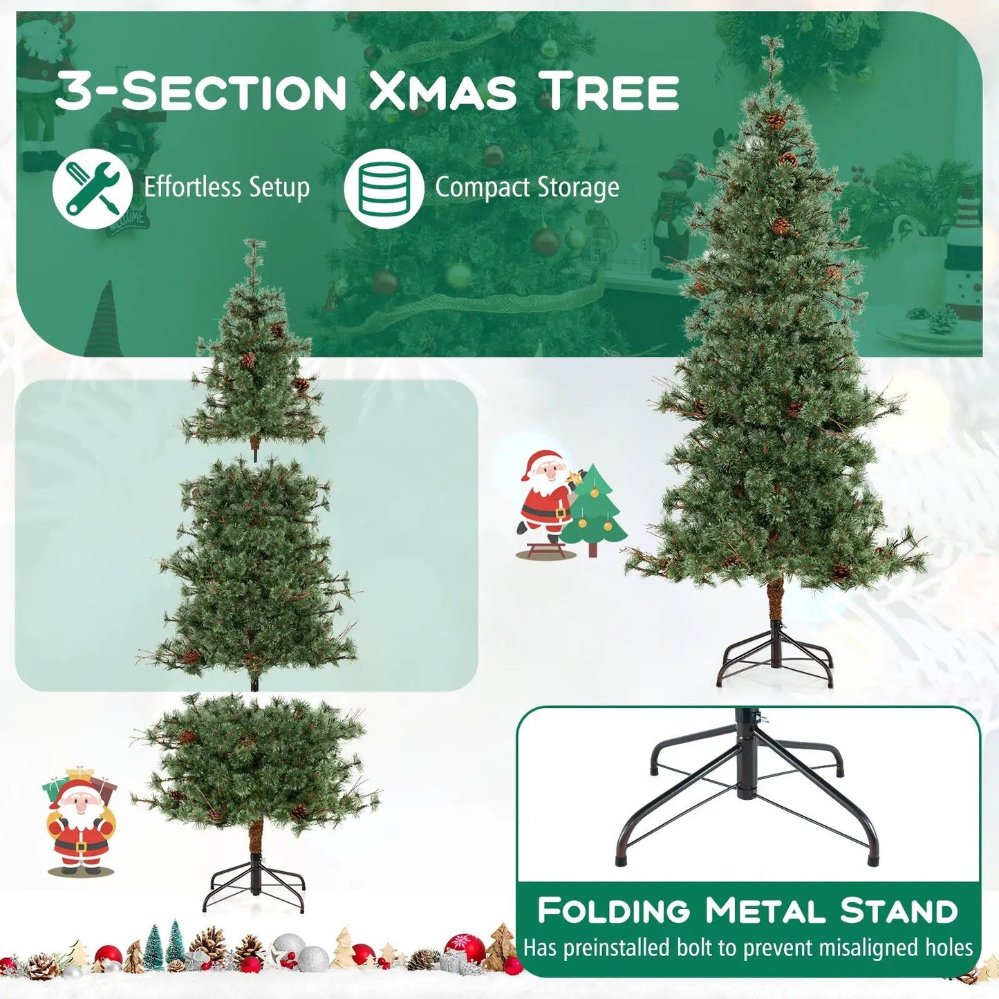 Artificial Christmas Tree Prelit Six to Eight Feet with pinecones and green needles DirectDeals on Tampa Home & Garden Store