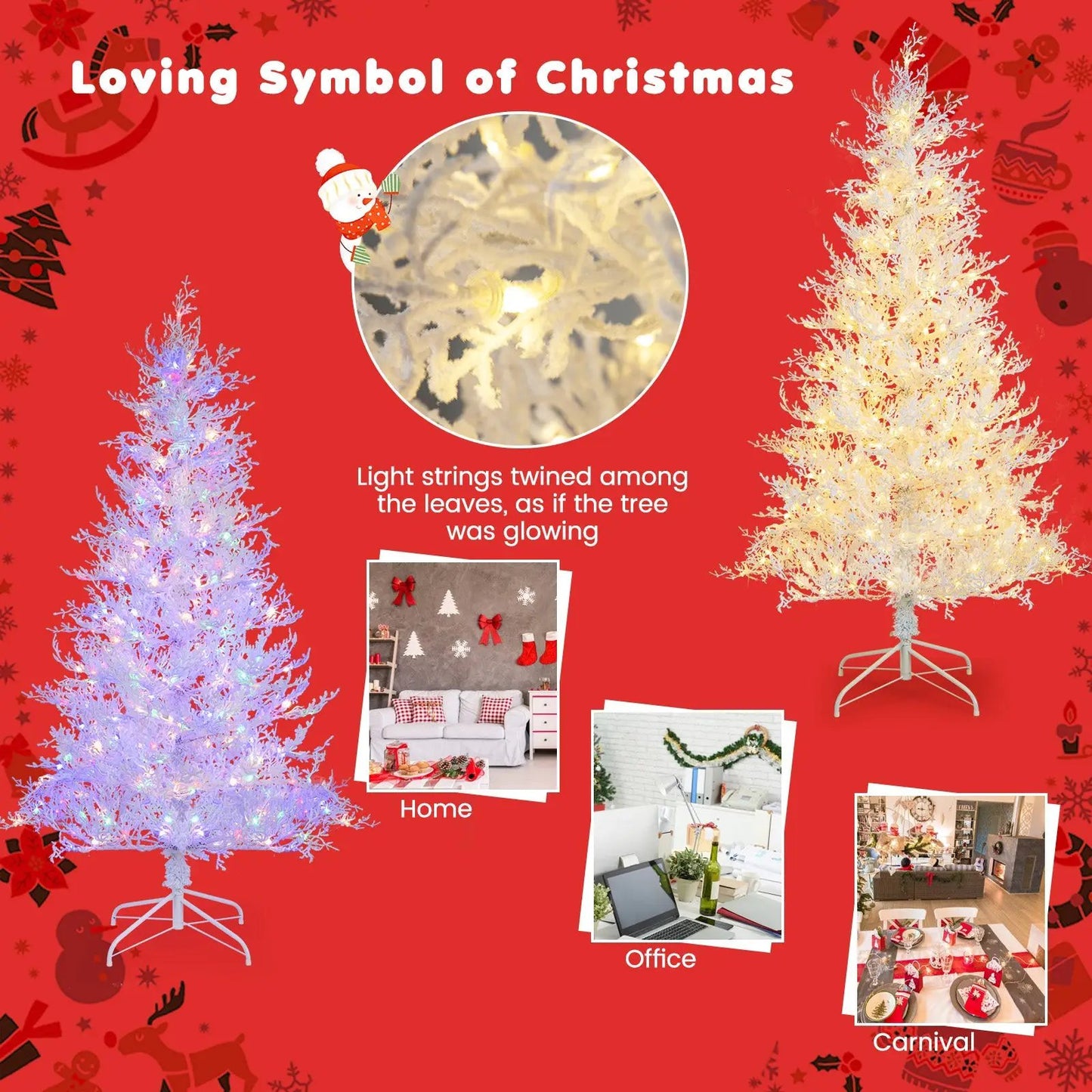 6 Feet Artificial Xmas Tree with 383 PE Branch Tips and 300 LED Lights - Tampa Home & Garden Store