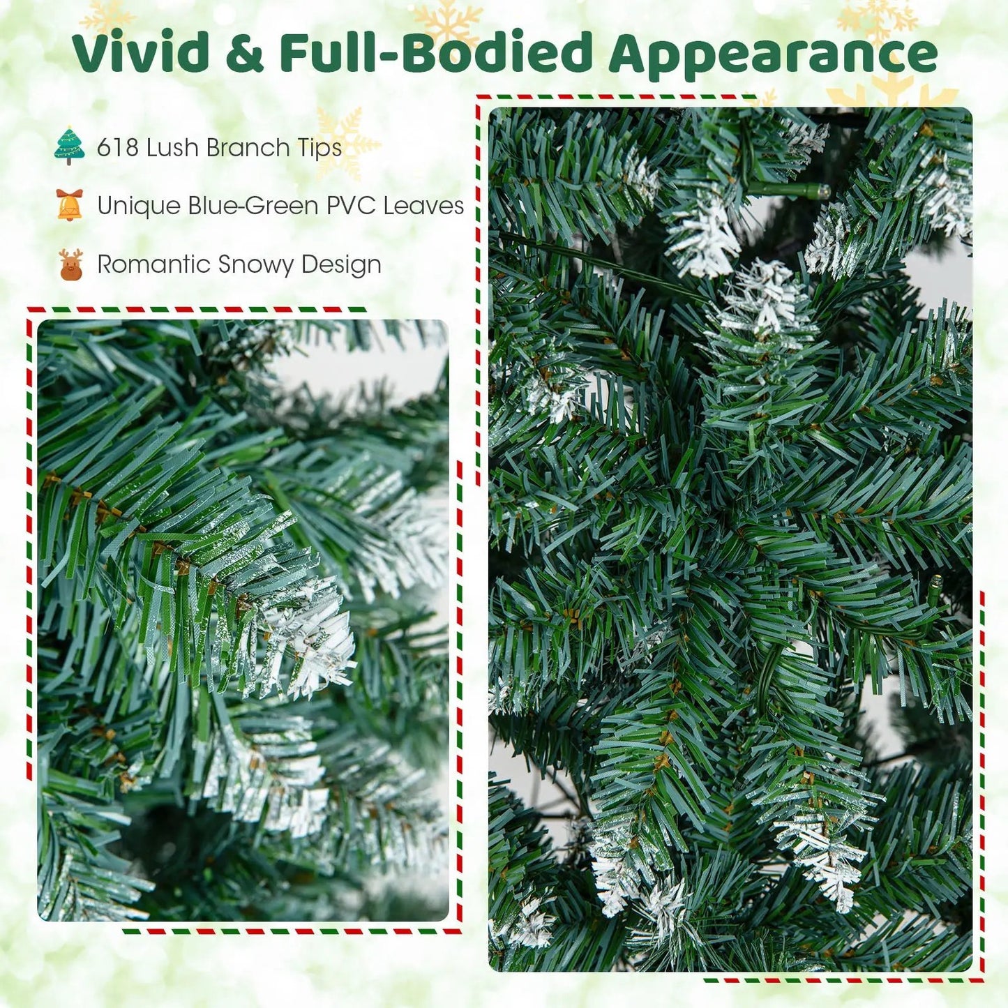 6 Feet Prelit Tree with Snowy Tips, blue-green PVC needles and 618 tips on Tampa Home & Garden Store
