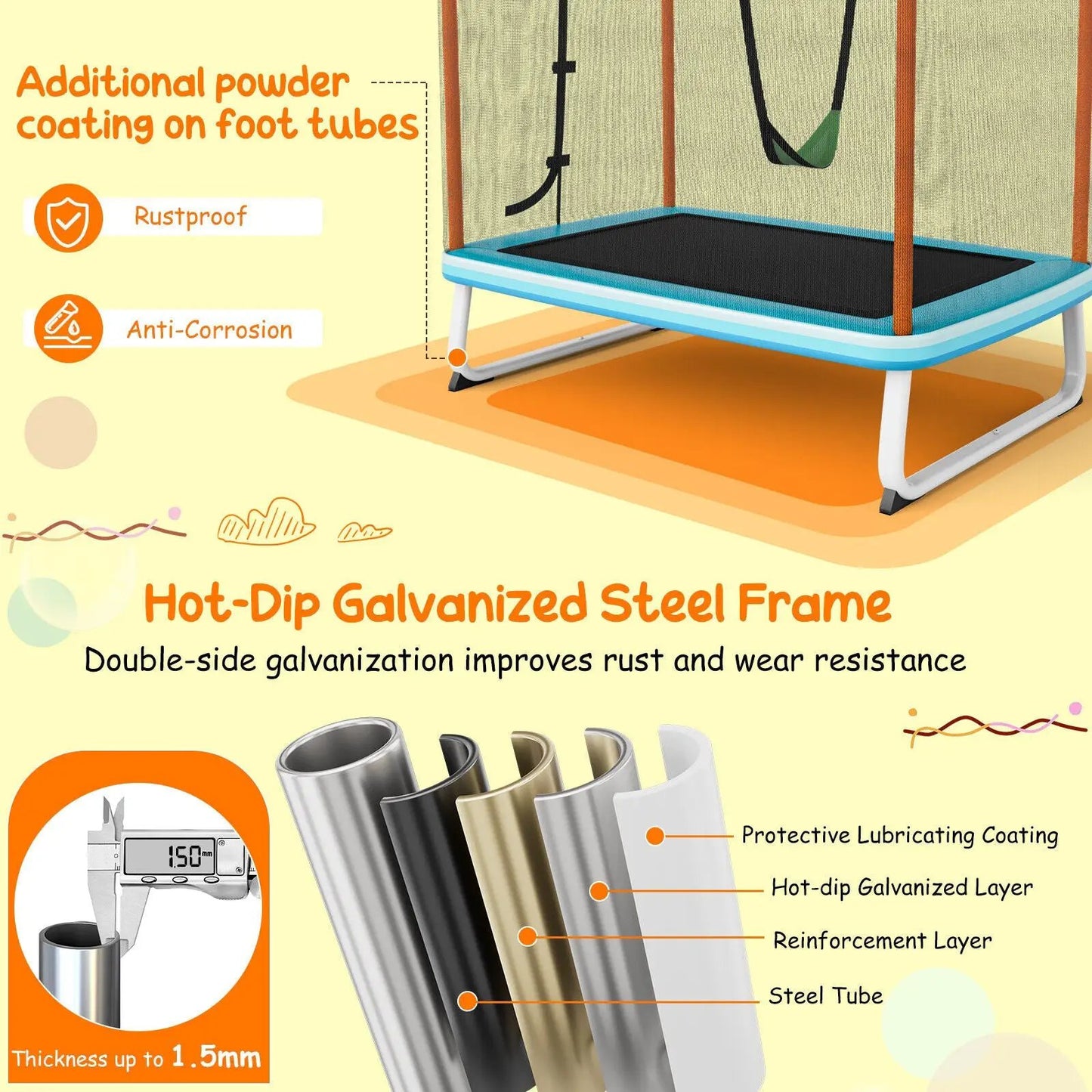 6 Feet Rectangle Trampoline with Swing Horizontal Bar and Safety Net-Orange - Tampa Home & Garden Store