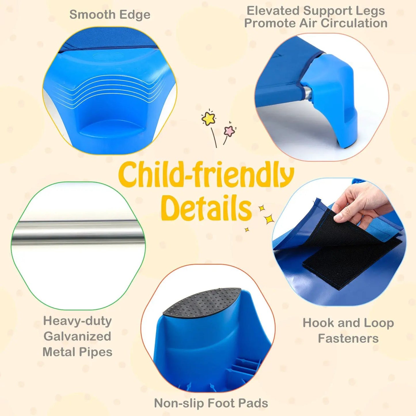 Portable six-pack daycare cots for kids with smooth edges and non-slip feet on Tampa Home & Garden Store