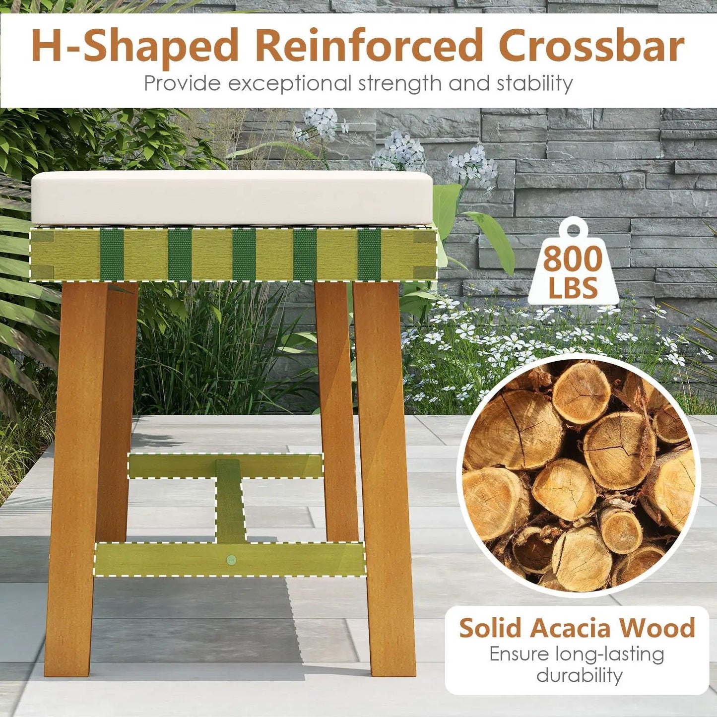 Six-Piece Farmhouse Patio Dining Set for 5–6 with solid Acacia Wood and H-Shaped crossbars on Tampa Home & Garden Store