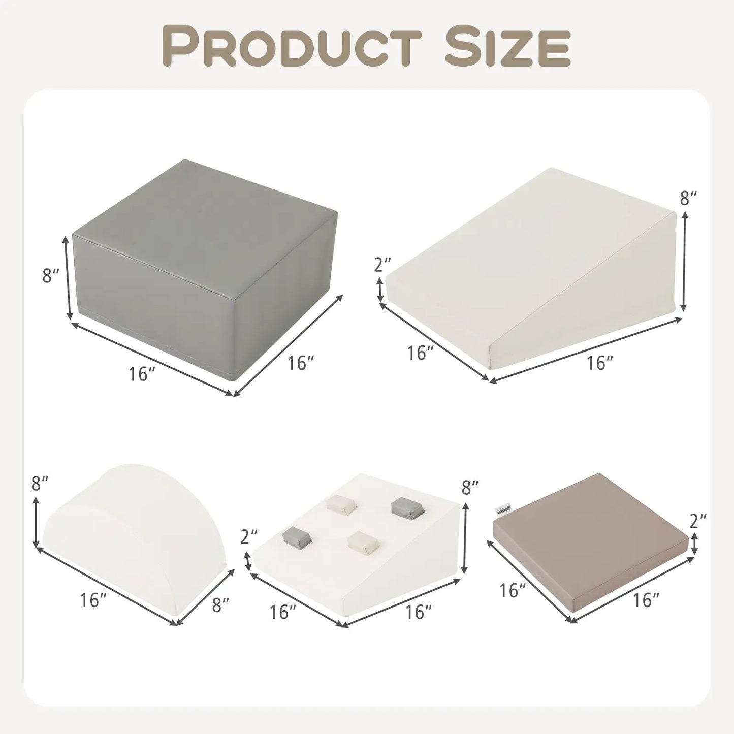 6 Piece Soft Play Set: gray foam cube with beige ramp block, 16x16x8 DirectDeals on Tampa Home & Garden Store