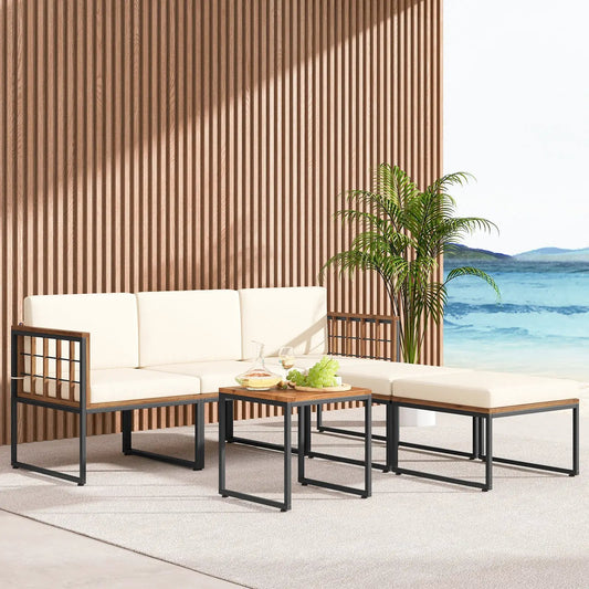 Acacia wood 6-piece patio set with beige cushions and coffee table outdoor furniture on Tampa Home & Garden Store