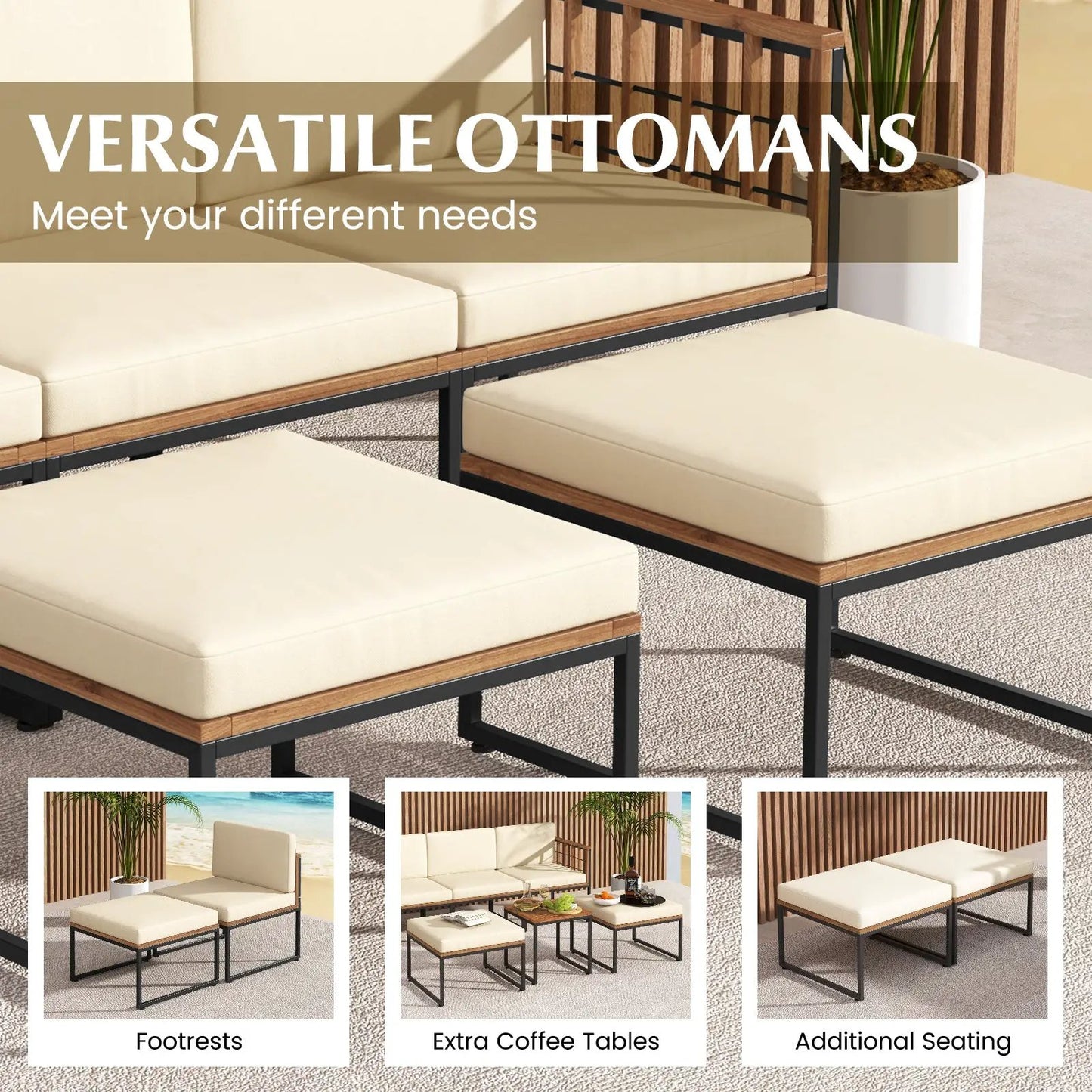 Acacia wood 6-piece patio set with beige cushions and coffee table on Tampa Home & Garden Store