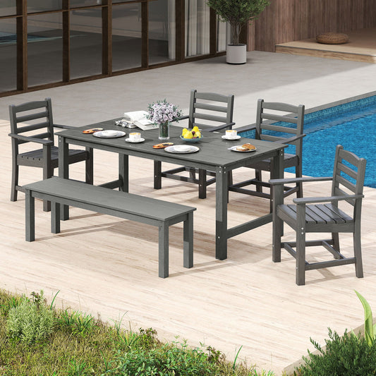 6 Pieces Patio Dining Bench Set Outdoor HDPE Weather Resistant Table and Chairs Set - Tampa Home & Garden Store