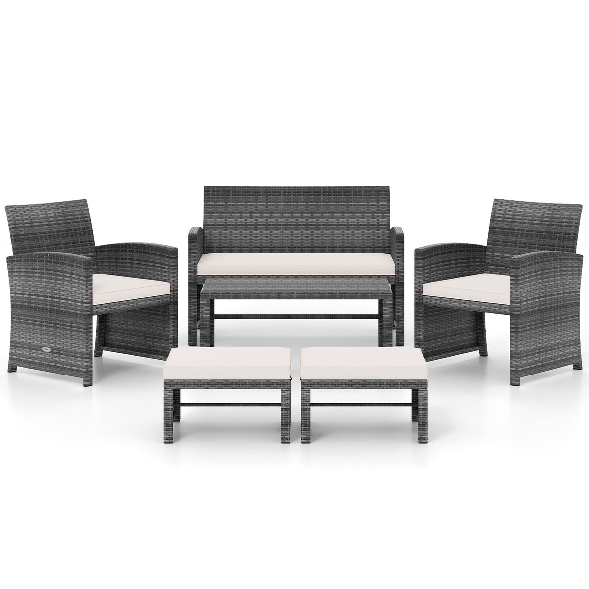 6-piece PE rattan outdoor patio set by DirectDeals in dark gray with beige cushions on Tampa Home & Garden Store
