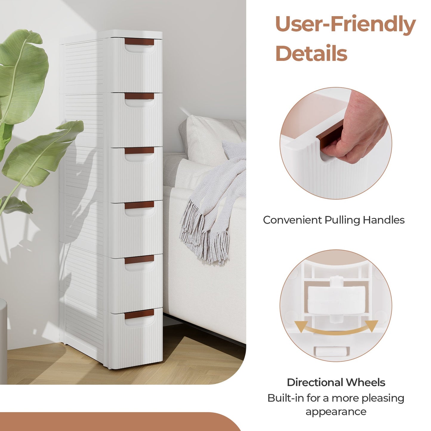 Mueble organizador con ruedas de 3/4/5/6 cajones, armario de almacenamiento estrecho con ruedas integradas para espacios pequeños, 6 cajones