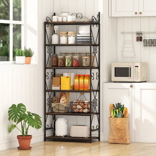 6-Tier Bookshelf Industrial Bookcase with 2 Anti-Tipping Kits and Metal Frame-Rustic Brown - Tampa Home & Garden Store