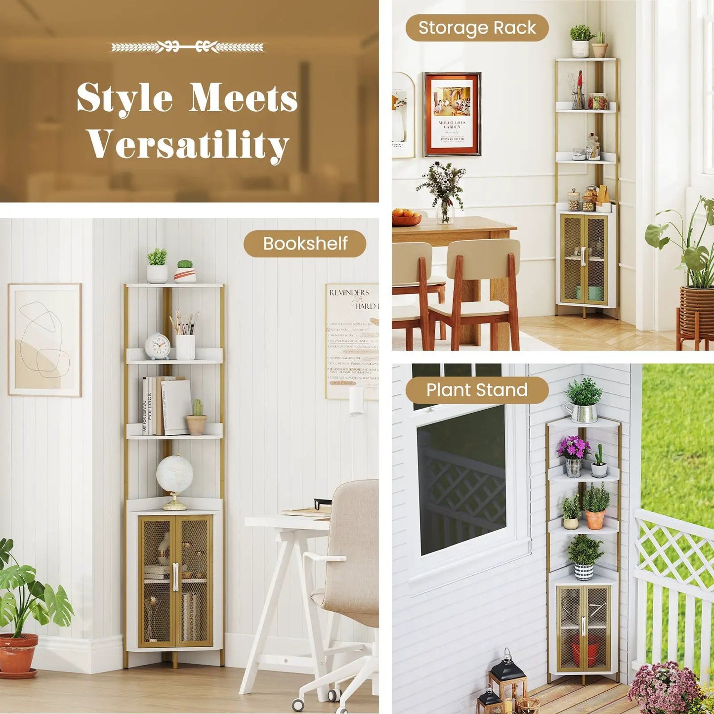 Industrial 6-Tier Corner Shelf with Cabinet by DirectDeals, 4-piece storage collage on Tampa Home & Garden Store