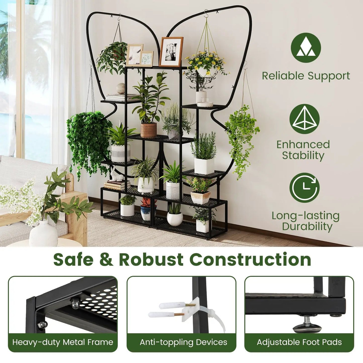 Six-Tier metal plant stand ladder rack with hooks in black by DirectDeals on Tampa Home & Garden Store