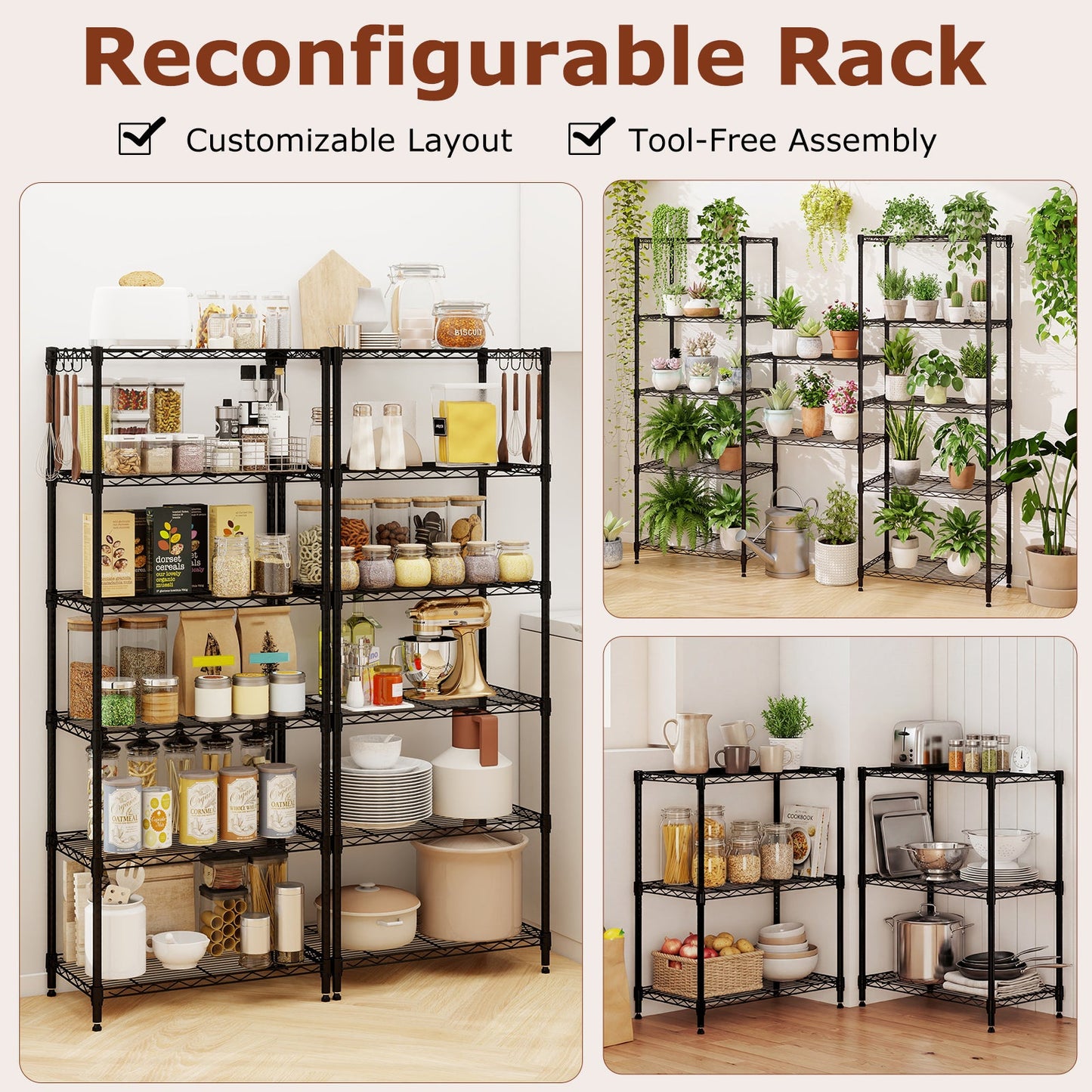 6-Tier Metal Storage Shelving Unit with V-Shaped Wire Rack and 900 LBS Capacity-Black