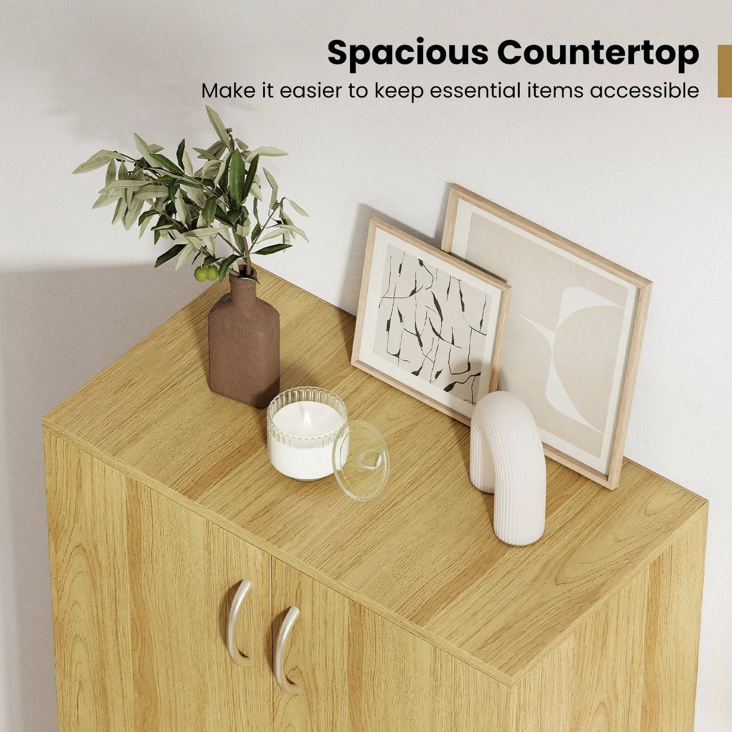 Six-tier freestanding wooden shoe cabinet with doors in oak finish on wood surface on Tampa Home & Garden Store