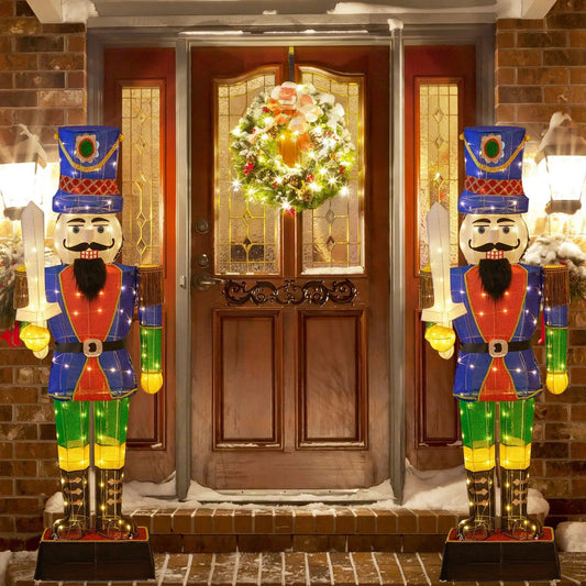 6 ft pre-lit Nutcracker with sword and LED lights, blue uniform, set of 2 DirectDeals on Tampa Home & Garden Store