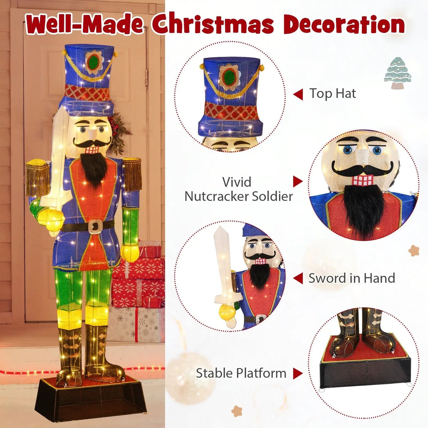 6 ft Pre-Lit Nutcracker with Sword, LED Lights, blue hat, red coat DirectDeals decorative nutcracker on Tampa Home & Garden Store