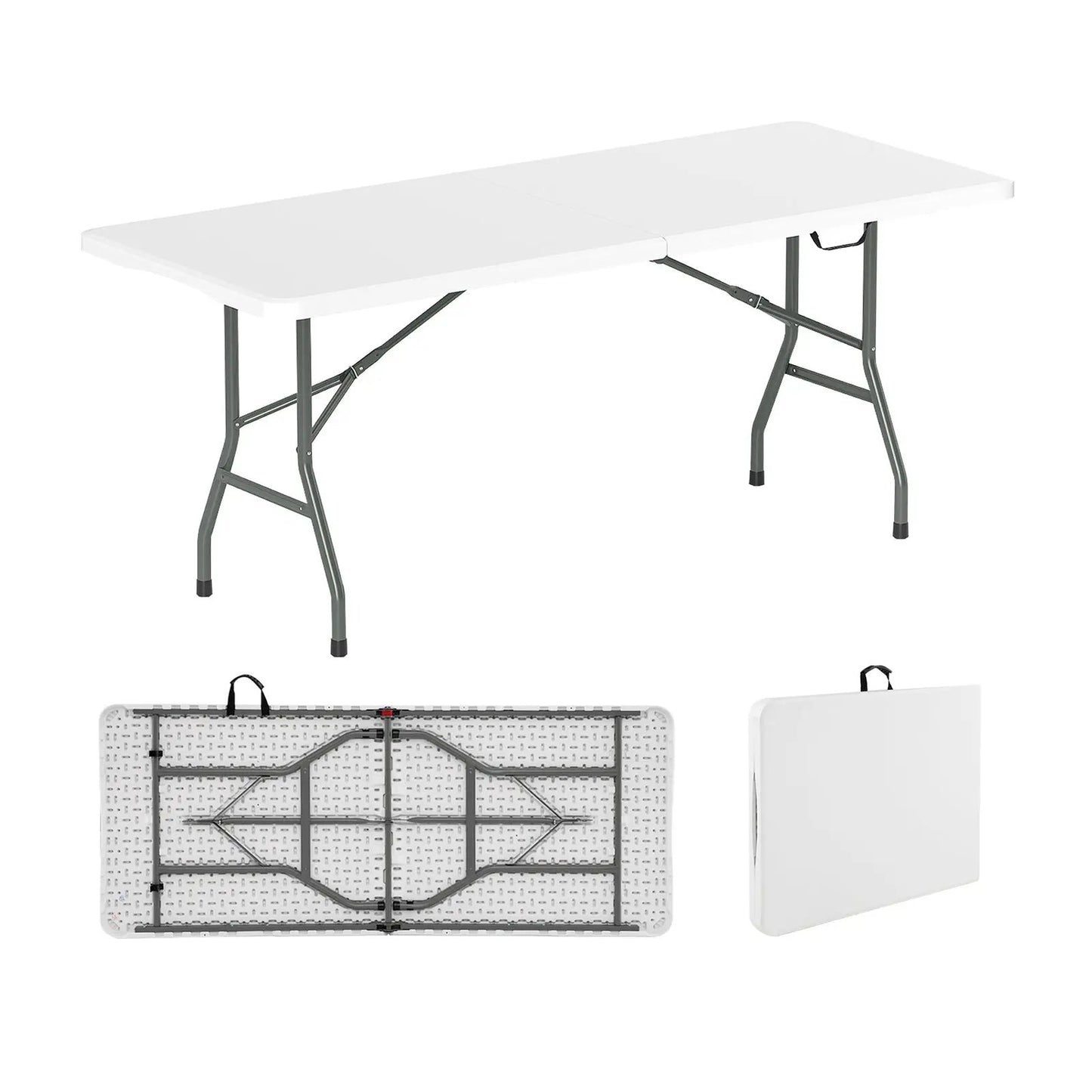 6 ft Portable Folding Table 350 LBS Fold-in-Half Table with HDPE Tabletop-Black - Tampa Home & Garden Store