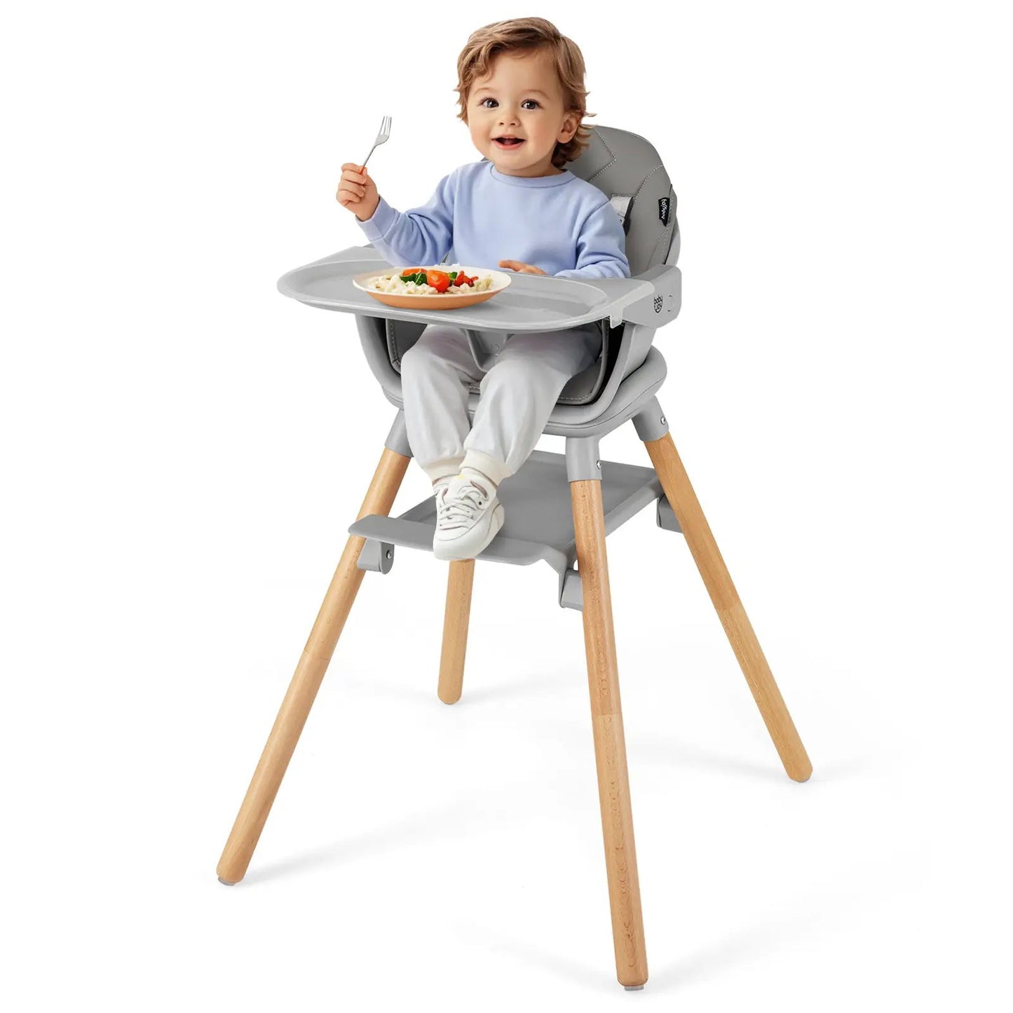 6-in-1 baby high chair with removable tray in gray with wooden legs DirectDeals on Tampa Home & Garden Store
