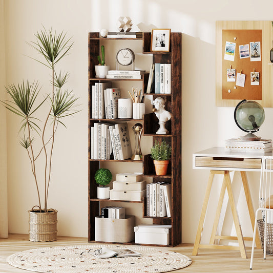 6-Tier Bookshelf Wooden Bookcase with 2 Anti-Tipping Kits Open Display Shelf-Rustic Brown