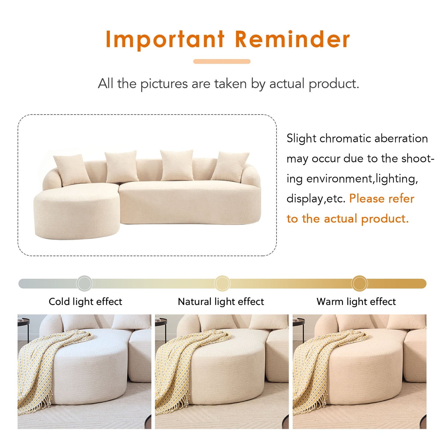 Boneless L-Shape Sectional Sofa with Curved Chaise in beige fabric by HouseOfZazla on Tampa Home & Garden Store