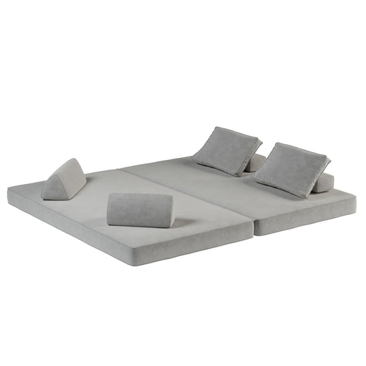 Modular Sofa Bed With Two Backrests and Pillows