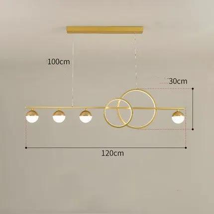 Decorbites gold rectangular chandelier with five glass globe bulbs and interlocking rings on Tampa Home & Garden Store