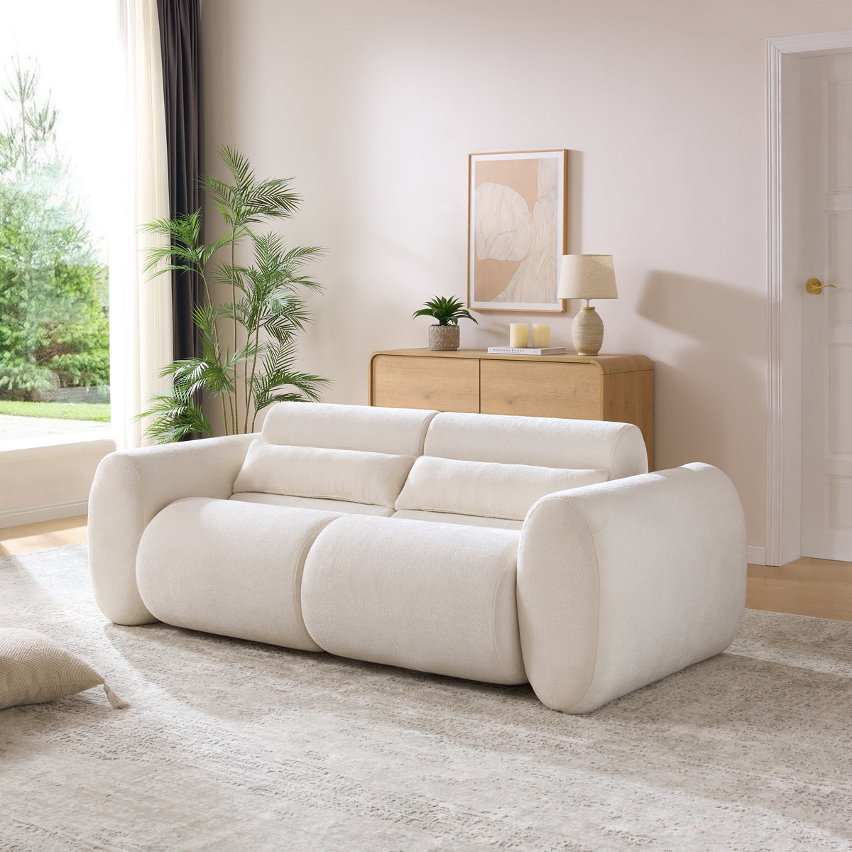 Sofa 79 in Round Arm Cloud Curved 3 Seater Snow Chenille by HouseOfZazla in a bright living room on Tampa Home & Garden Store