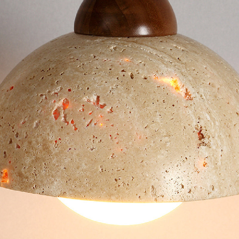 Japanese style bedside chandelier with speckled concrete dome and wooden cap by Decorbites on Tampa Home & Garden Store