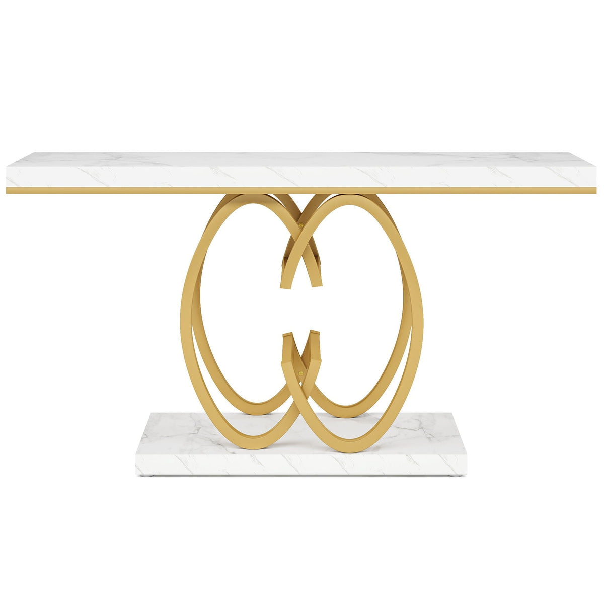 White faux marble console table with gold geometric ring base by HouseOfZazla on Tampa Home & Garden Store