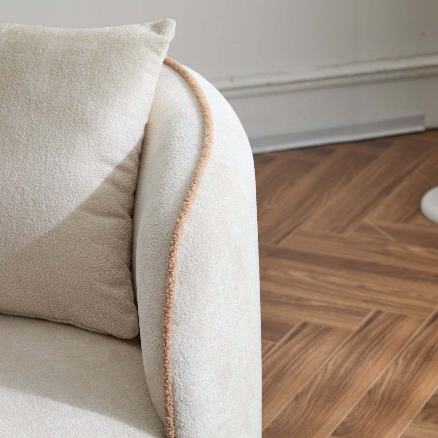 Coral Curved Boucle Sofa and Elegant Style