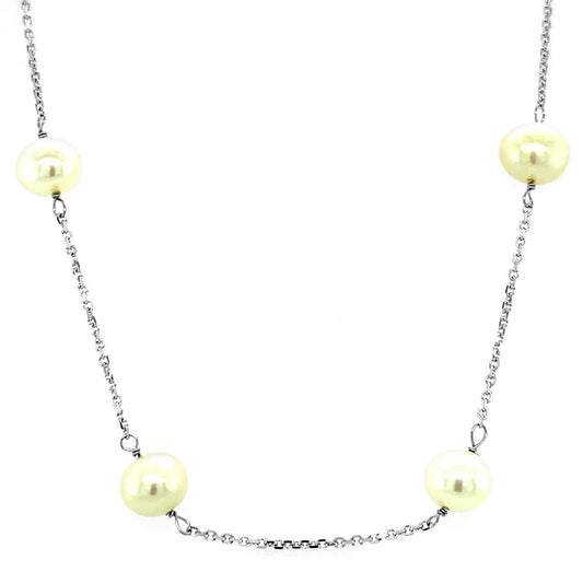 14k white gold necklace with white pearls, 4 pearls on a delicate silver chain on Tampa Home & Garden Store