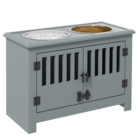 PawHut Large Elevated Dog Bowls with Storage Cabinet gray stand with 2 bowls on Tampa Home & Garden Store