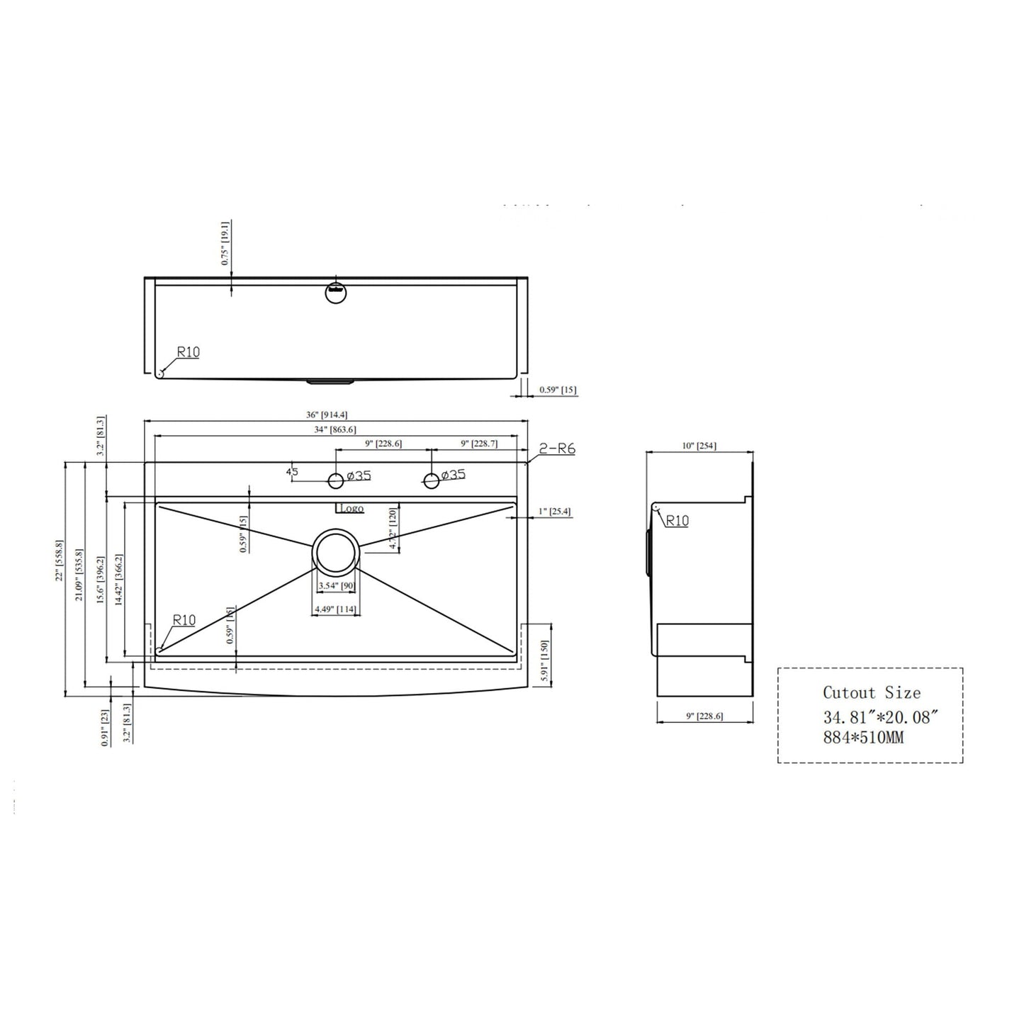 Drop-In Workstation Kitchen Sink with Apron Front by HouseOfZazla 34.81x20.08 cutout on Tampa Home & Garden Store