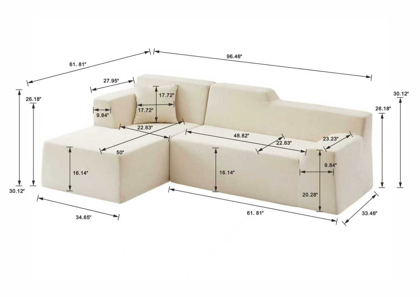 Modern Minimalist Wide Striped Corduroy Sofa