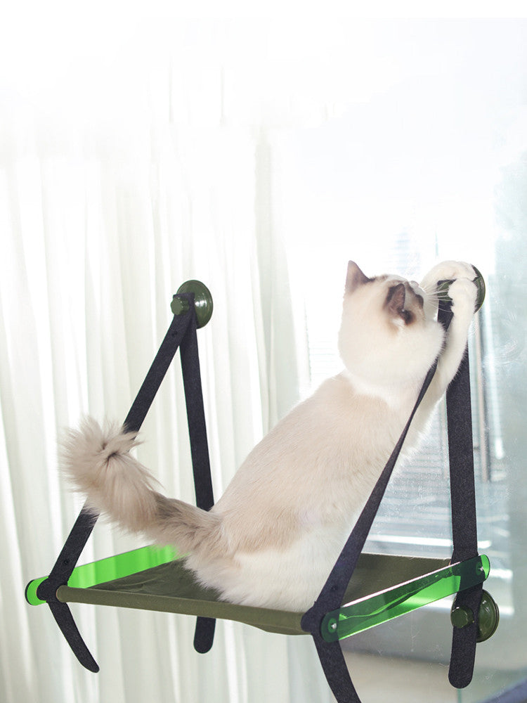 Window cat hammock with suction cups, foldable bed in olive-green fabric with dark straps on Tampa Home & Garden Store