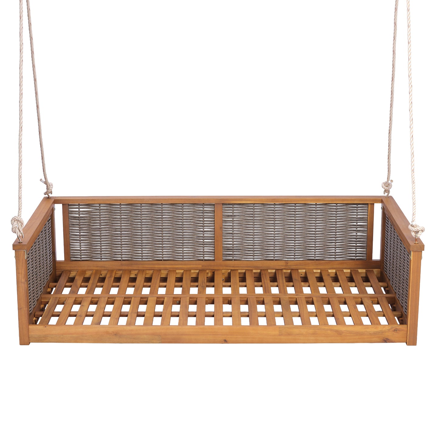 Outdoor Twin Swing Bed With Acacia and Rattan