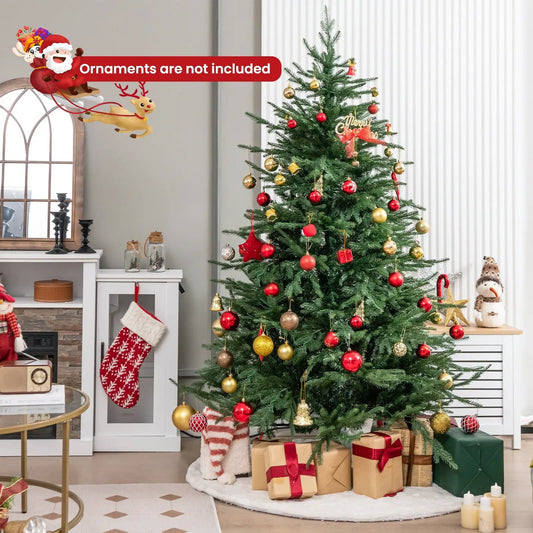 Pre-lit Christmas tree with 8 modes and 280 warm white LEDs, artificial tree with red baubles on Tampa Home & Garden Store