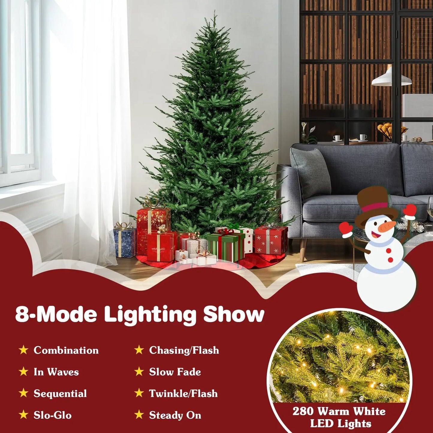 Pre-lit Christmas Tree by DirectDeals with 280 warm white LEDs and 8 lighting modes on Tampa Home & Garden Store