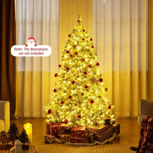 6–9 ft pre-lit hinged artificial Christmas tree with warm white lights and red/gold ornaments on Tampa Home & Garden Store