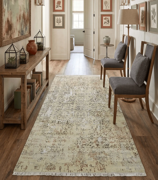 Fine Hand Knotted Beige and Rust Antique Wool Area Rug 6x9 by The Rug Decor on Tampa Home & Garden Store