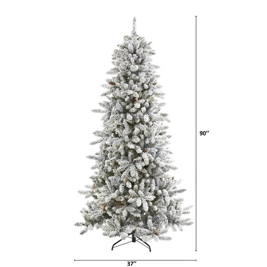 Nearly Natural 7.5 ft flocked Livingston Fir artificial Christmas tree with pine cones on Tampa Home & Garden Store