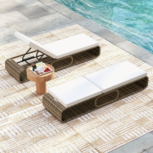 7-Position Adjustable PE Rattan Outdoor Chaise Lounge Chair-White - Tampa Home & Garden Store