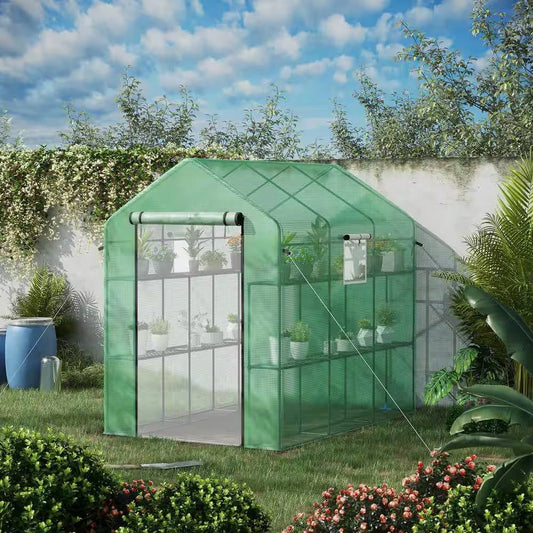 7 ft x 4.7 ft Oudoor Greenhouse with Steel Frame and Green PE Cover - Tampa Home & Garden Store