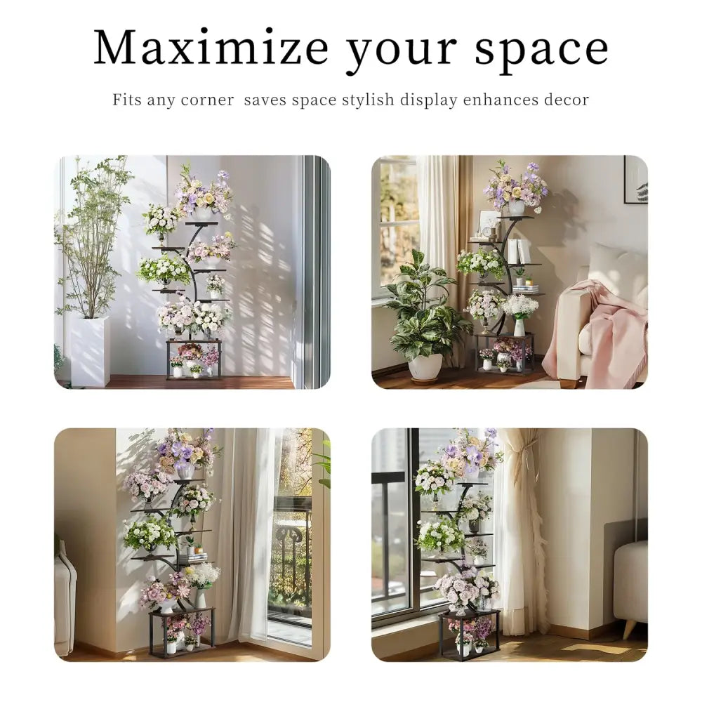 Modern black metal 7 tier plant stand display rack for living room