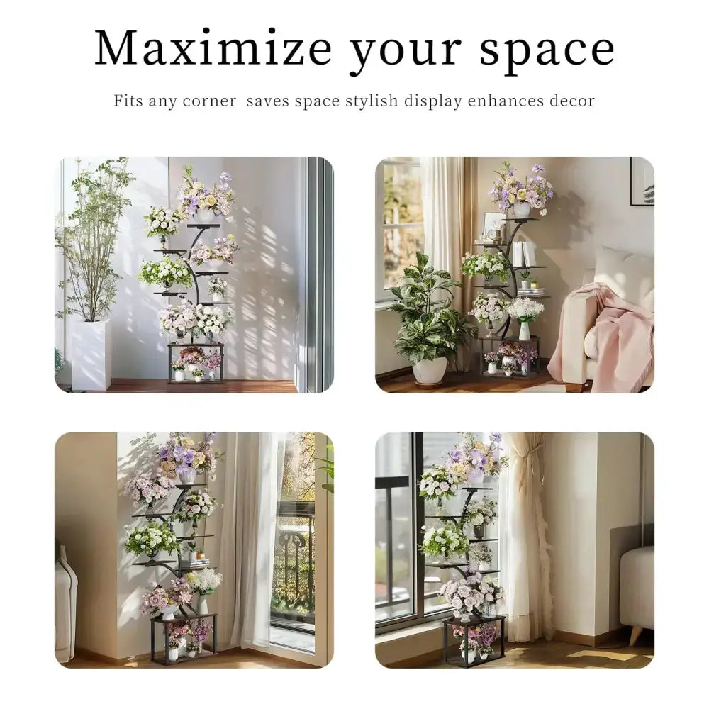 Decorbites Modern Black Metal Plant Stand 7-Tier Rack with white and pink flowers on Tampa Home & Garden Store
Decorbites Modern Black Metal Plant Stand 7-Tier Rack with leafy greens and blooms on Tampa Home & Garden Store
Decorbites Modern Black Metal Plant Stand 7-Tier Rack tall unit beside window with floral displays on Tampa Home & Garden Store
Decorbites Modern Black Metal Plant Stand 7-Tier Rack by sunny window showcasing multiple flower arrangements on Tampa Home & Garden Store