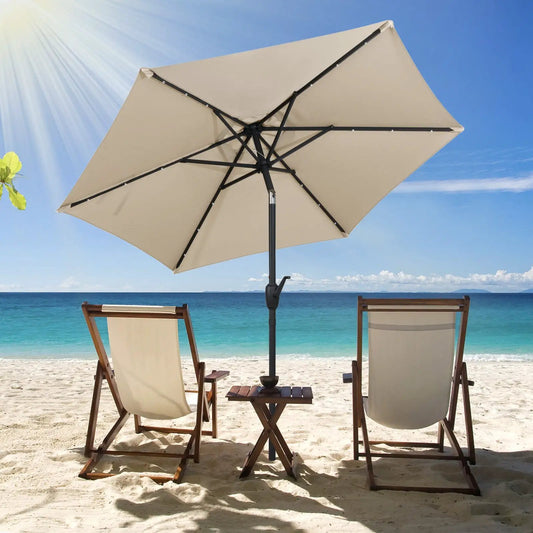 7.5 Feet Solar Powered Patio Umbrella with LED Lights and Crank Handle-Beige - Tampa Home & Garden Store