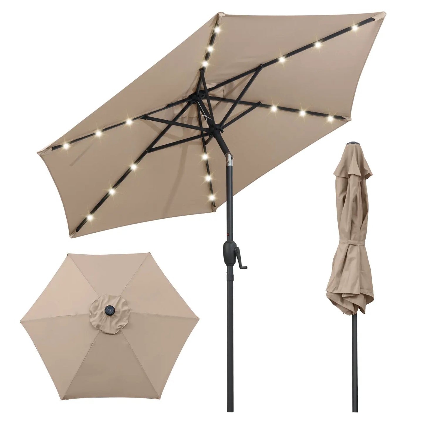 7.5 Feet Solar Powered Patio Umbrella with LED Lights and Crank Handle-Beige - Tampa Home & Garden Store