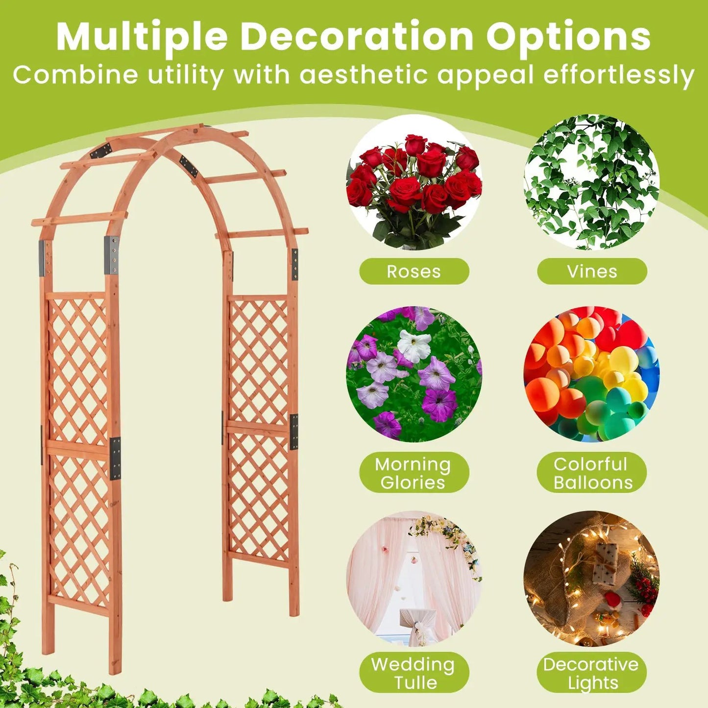 7.7 Feet Garden Arch Wooden Arbor for Climbing Plants - Tampa Home & Garden Store