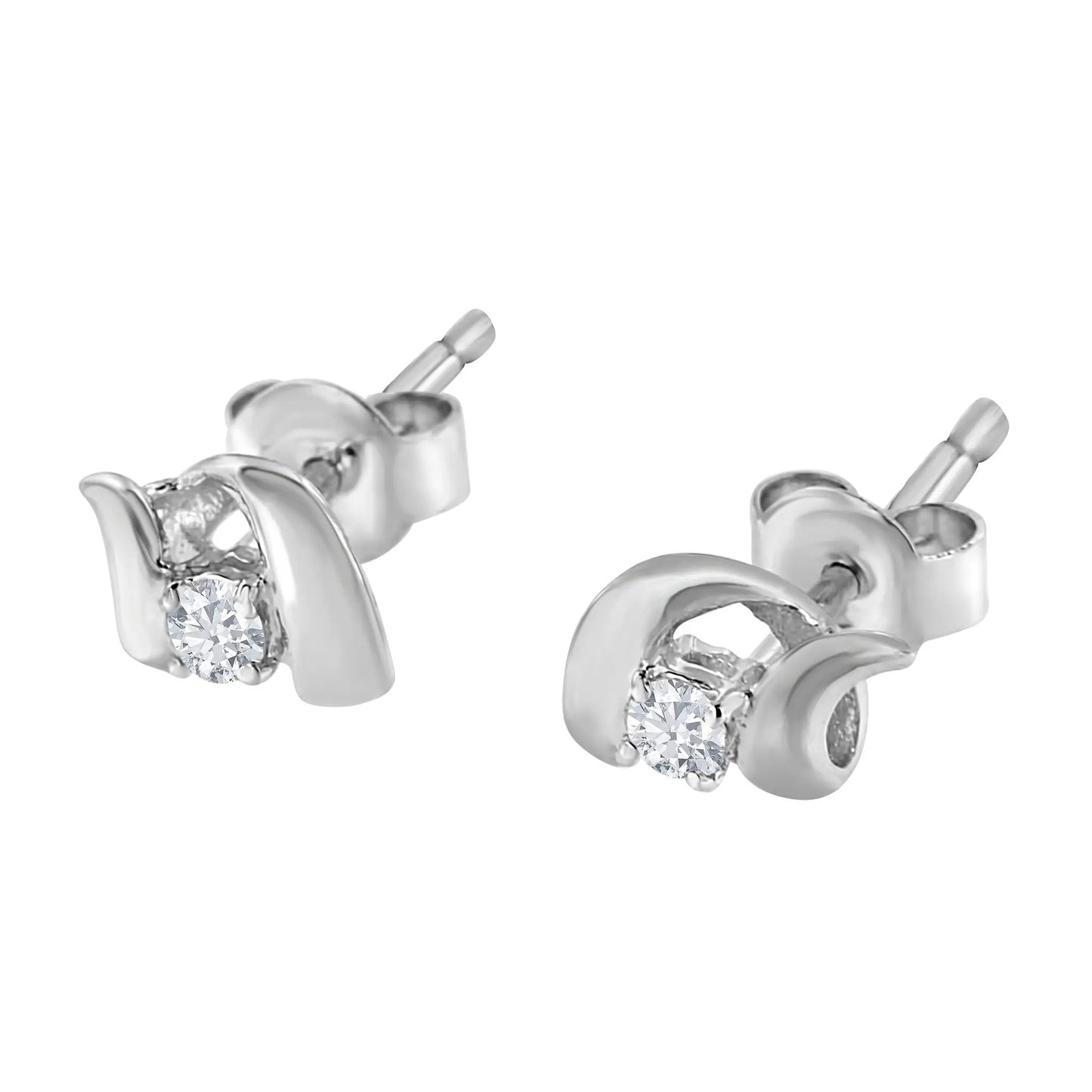 10K white gold diamond stud earrings with swirl setting, 1/10 ct tw, I-J color, I1-I2 on Tampa Home & Garden Store